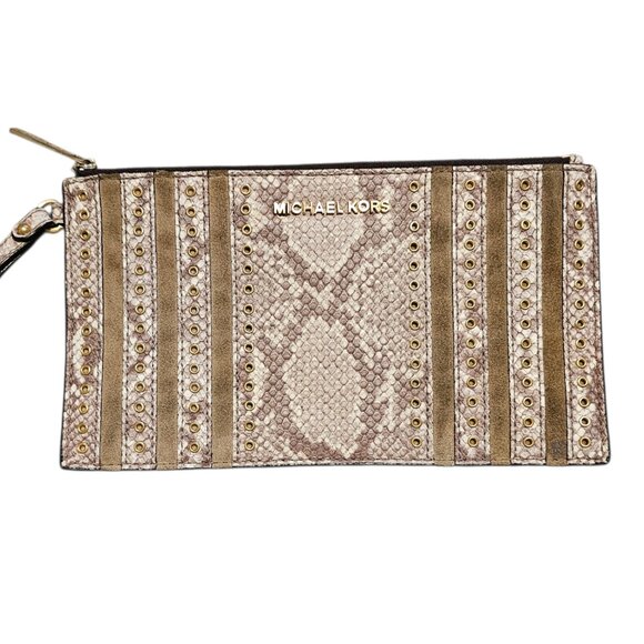 Michael Kors Handbags - Michael Kors Wristlet Clutch Brooklyn Brick Suede & Leather Gold Grommets